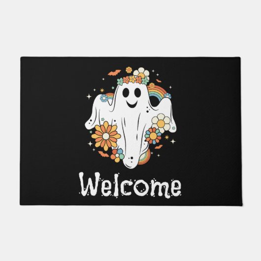 Happy Ghost Retro Hippie Vibe Welkom Deurmat (Voorkant)