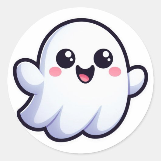 Happy Ghost Ronde Sticker (Voorkant)