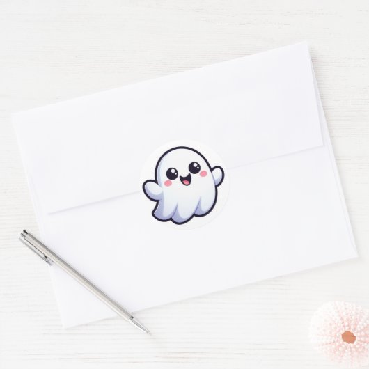 Happy Ghost Ronde Sticker (Envelop)