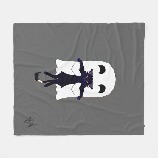 Happy Ghost & Scraggly Black Cat Fleece Gooi (Voorkant (Horizontaal))