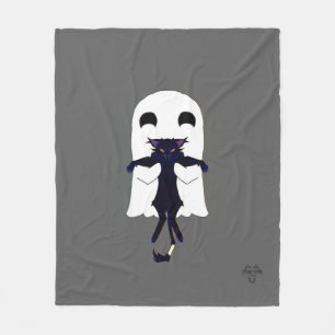 Happy Ghost & Scraggly Black Cat Fleece Gooi Deken