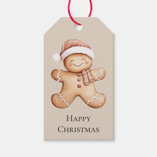 Happy Gingerbread Cookie met Santa Hat Cadeaulabel (Voorkant)