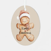 Happy Gingerbread Cookie met Santa Hat Metalen Ornament (Voorkant links)