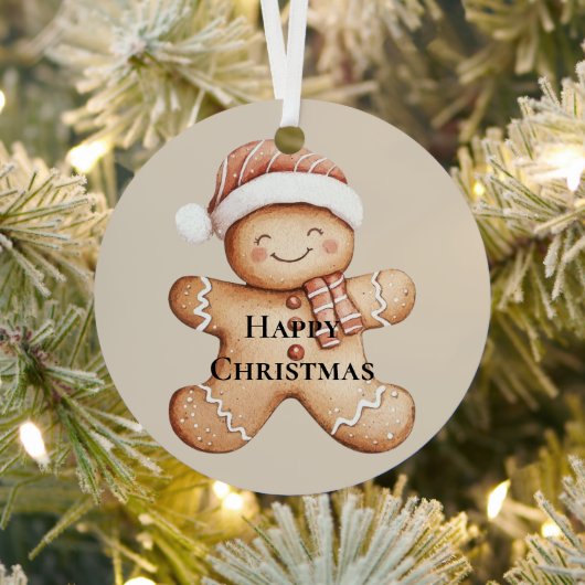 Happy Gingerbread Cookie met Santa Hat Metalen Ornament (Insitu)