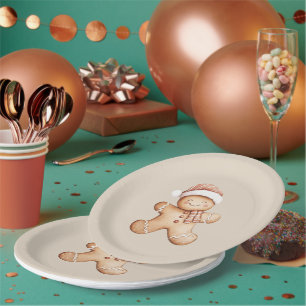 Happy Gingerbread Cookie met Santa Hat Papieren Bordje