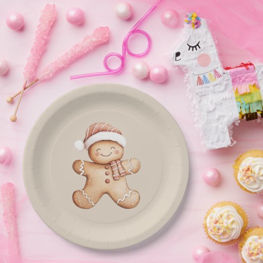 Happy Gingerbread Cookie met Santa Hat Papieren Bordje (Feest)