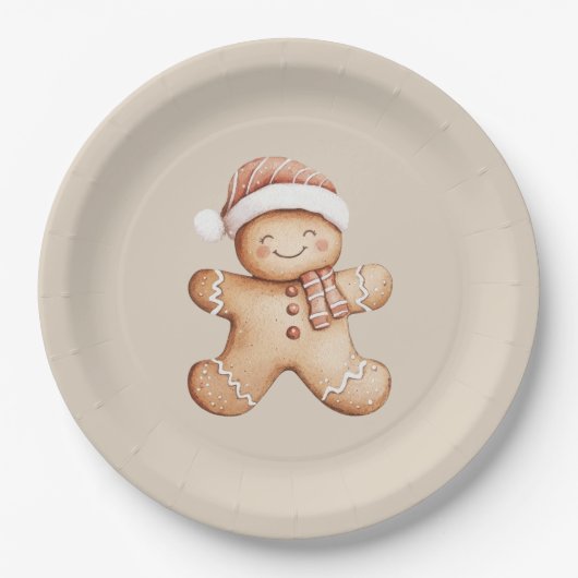 Happy Gingerbread Cookie met Santa Hat Papieren Bordje (Voorkant)