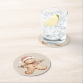 Happy Gingerbread Cookie met Santa Hat Ronde Kartonnen Onderzetter (Insitu)