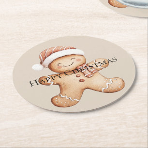 Happy Gingerbread Cookie met Santa Hat Ronde Kartonnen Onderzetter