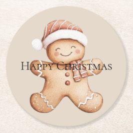 Happy Gingerbread Cookie met Santa Hat Ronde Kartonnen Onderzetter