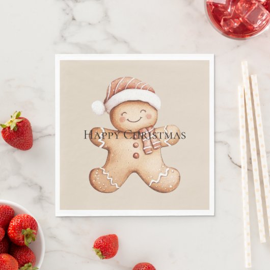 Happy Gingerbread Cookie met Santa Hat Servet (Insitu)