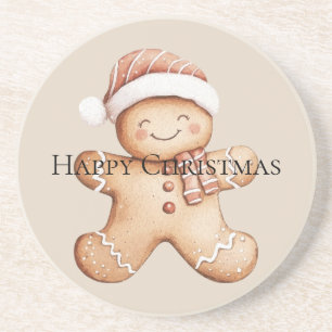 Happy Gingerbread Cookie met Santa Hat Zandsteen Onderzetter