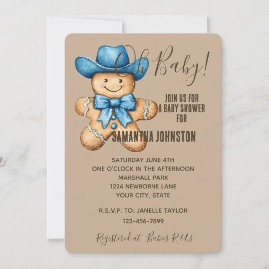 Happy Gingerbread Cowboy Baby shower Kaart (Voorkant)