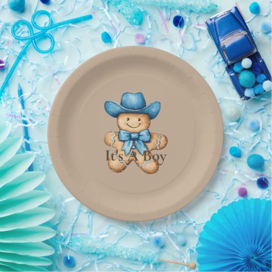 Happy Gingerbread Cowboy Baby shower Papieren Bordje (Feest)