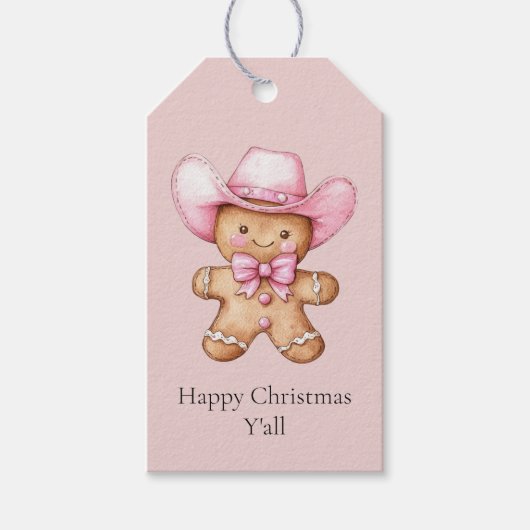 Happy Gingerbread Cowgirl Christmas Cadeaulabel (Voorkant)