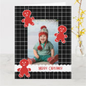 Happy Gingerbread Man aangepaste kerstfoto Kaart (Gele Bloem)