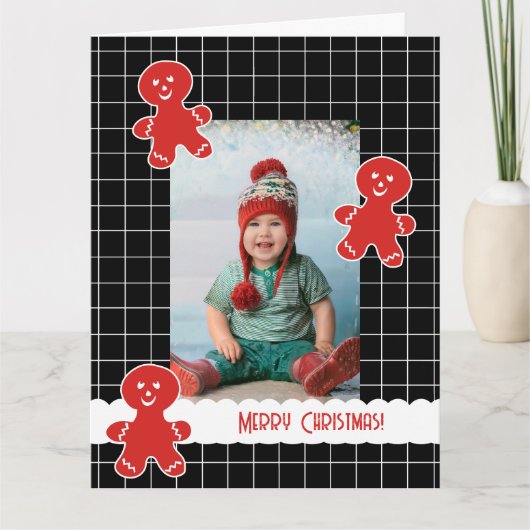 Happy Gingerbread Man aangepaste kerstfoto Kaart (Voorkant)