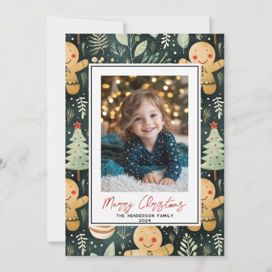 Happy Gingerbread Man aangepaste kerstfoto naam Feestdagenkaart (Voorkant)