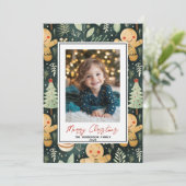 Happy Gingerbread Man aangepaste kerstfoto naam Feestdagenkaart (Staand voorkant)