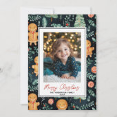 Happy Gingerbread Man aangepaste kerstfoto naam Feestdagenkaart (Voorkant)