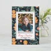 Happy Gingerbread Man aangepaste kerstfoto naam Feestdagenkaart (Staand voorkant)