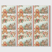 Happy Gingerbread Man Gingerbread House Cadeaupapier (Vlak)