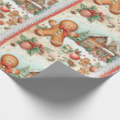 Happy Gingerbread Man Gingerbread House Cadeaupapier (Hoek)