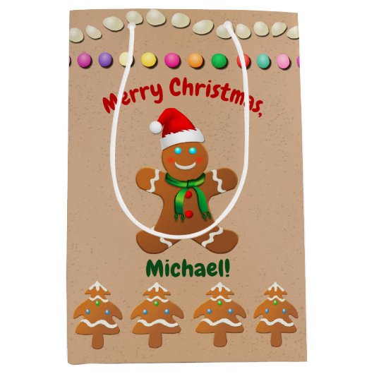 Happy Gingerbrood Boy met Santa Hat Medium Cadeauzakje (Voorkant)