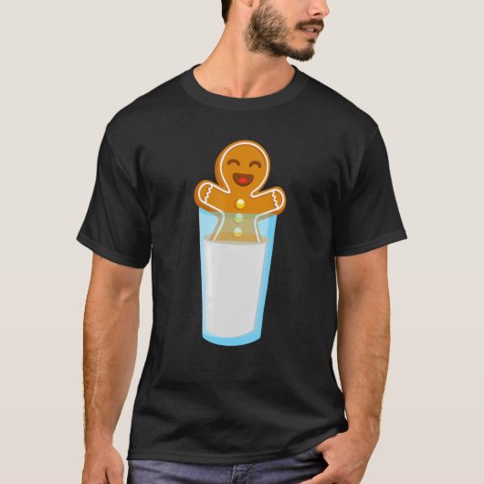 Happy Gingerbrood-man die een glas melk leuk vindt T-shirt (Voorkant)
