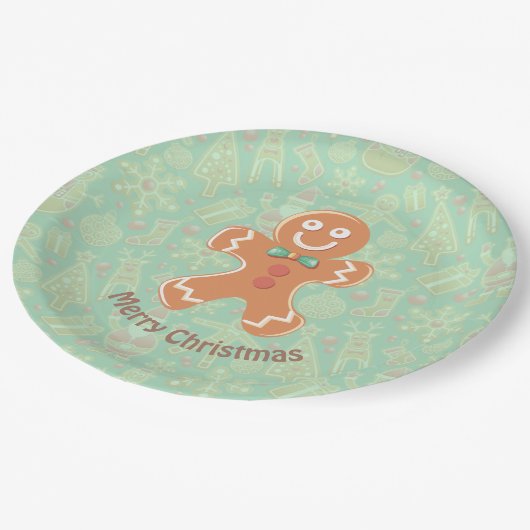 Happy Gingerbrood Man Merry Kerstry Papieren Bordje (Gekanteld)
