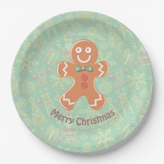Happy Gingerbrood Man Merry Kerstry Papieren Bordje (Voorkant)