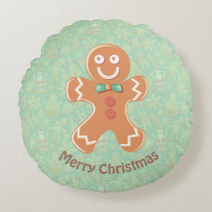 Happy Gingerbrood Man Merry Kerstry Rond Kussen