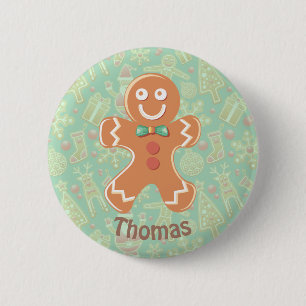 Happy Gingerbrood Man Merry Kerstry Ronde Button 5,7 Cm