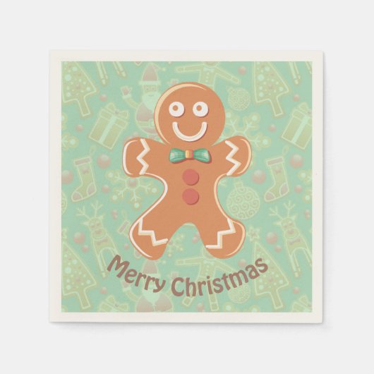 Happy Gingerbrood Man Merry Kerstry Servet (Voorkant)