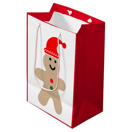 Happy Gingerbrood met een kersthoed Medium Cadeauzakje (Voorkant Gekanteld)