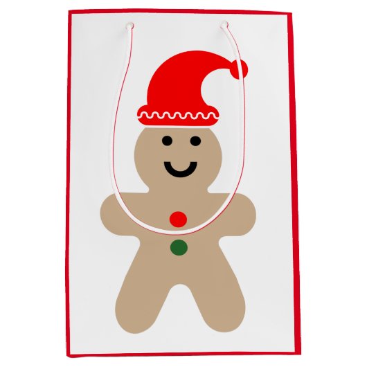 Happy Gingerbrood met een kersthoed Medium Cadeauzakje (Voorkant)