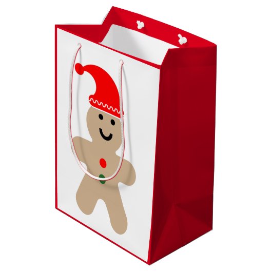 Happy Gingerbrood met een kersthoed Medium Cadeauzakje (Achterkant Gekanteld)