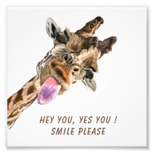 Happy Giraffe tong uit grappige fotoprint Foto Afdruk