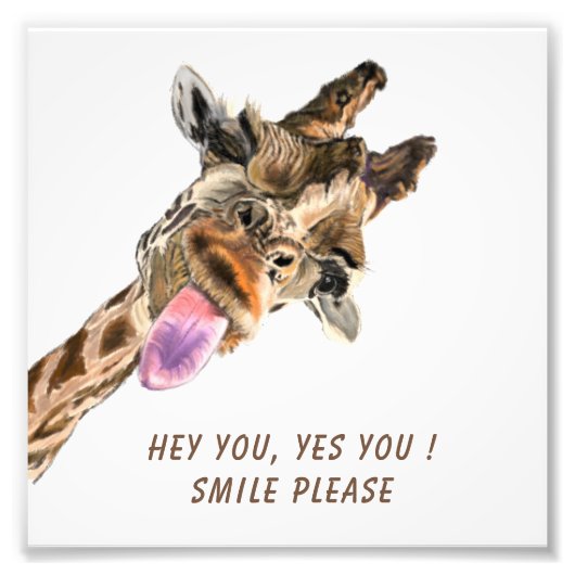 Happy Giraffe tong uit grappige fotoprint Foto Afdruk (Voorkant)