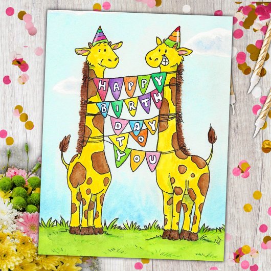 Happy Giraffes Birthday Briefkaart