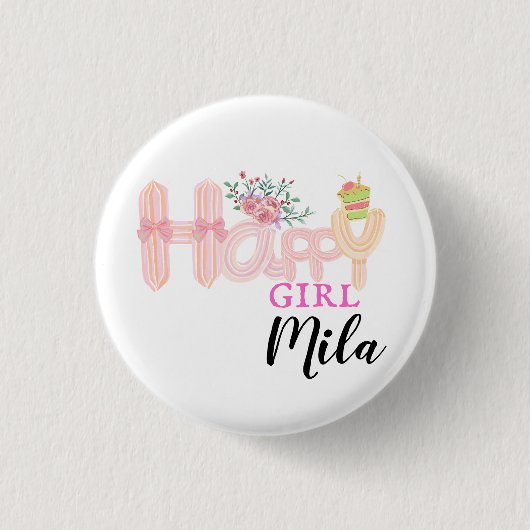 happy girl cream cake ronde button 3,2 cm (Voorkant)