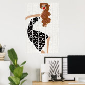 Happy Girl Dancing BlackWhite Mode Illustratie Poster (Thuiskantoor)