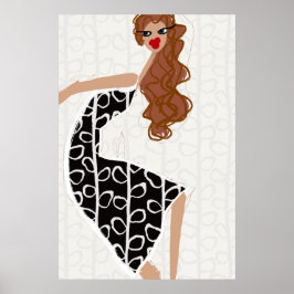 Happy Girl Dancing BlackWhite Mode Illustratie Poster