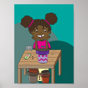 Happy Girl die naar haar Poster Seedlings gaat