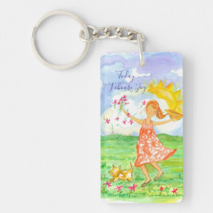 Happy Girl Dog Vandaag kies ik voor Joy Inspireren Sleutelhanger
