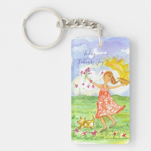 Happy Girl Dog Vandaag kies ik voor Joy Inspireren Sleutelhanger (Voorkant)