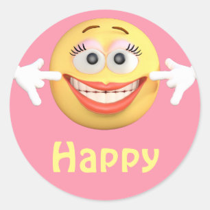 Happy Girl Emoji Emoticon Cartoon Face Ronde Sticker