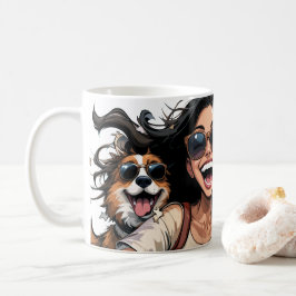 Happy Girl en Schattige Dog in zonnebril met quote Koffiemok