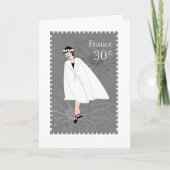 Happy Girl Frankrijk Stamp Art Folded Wenskaart Kaart (Voorkant)