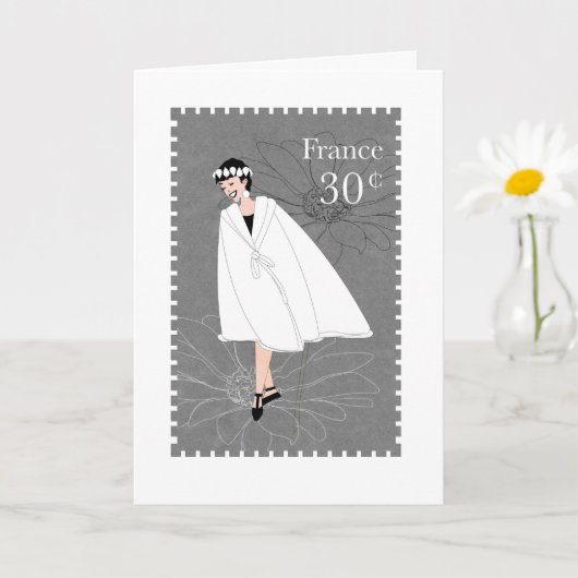 Happy Girl Frankrijk Stamp Art Folded Wenskaart Kaart (Kleine Plant)